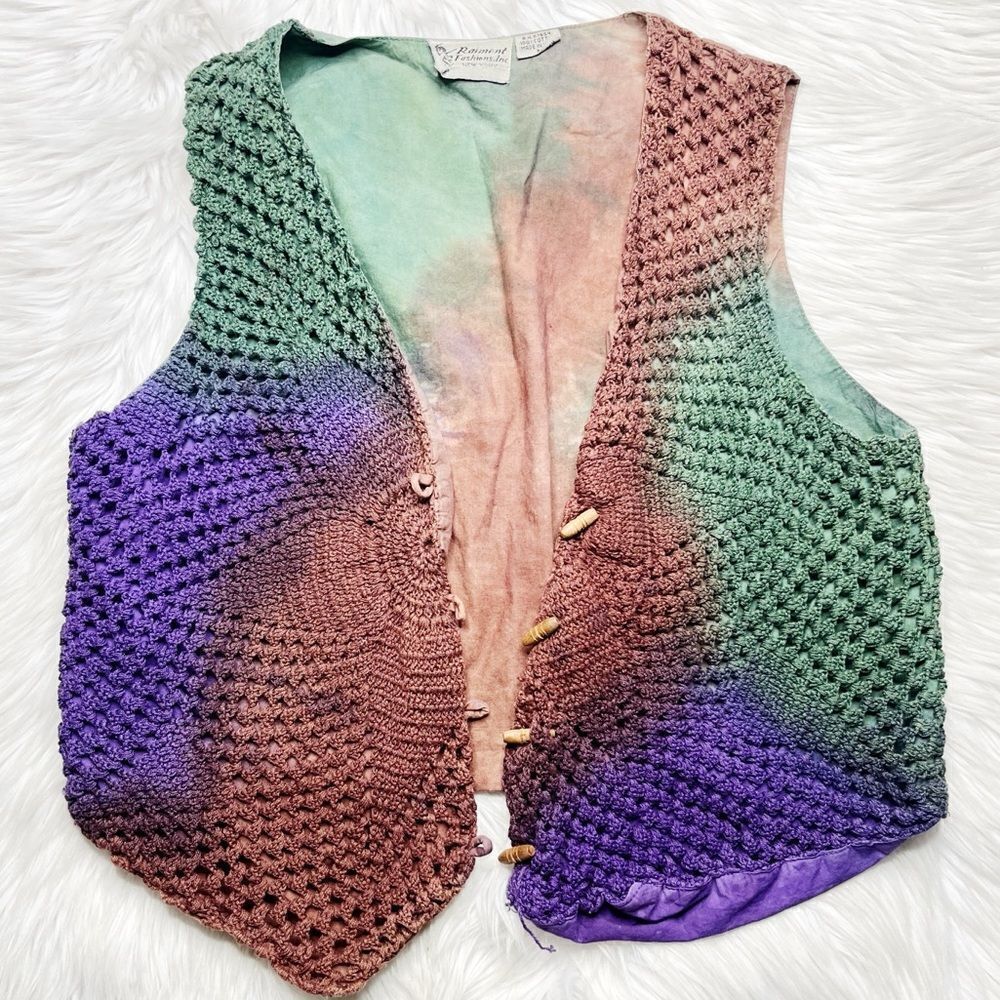 Raiment Fashion Tie Dye Knit Vintage Vest Purple Brown Size Medium